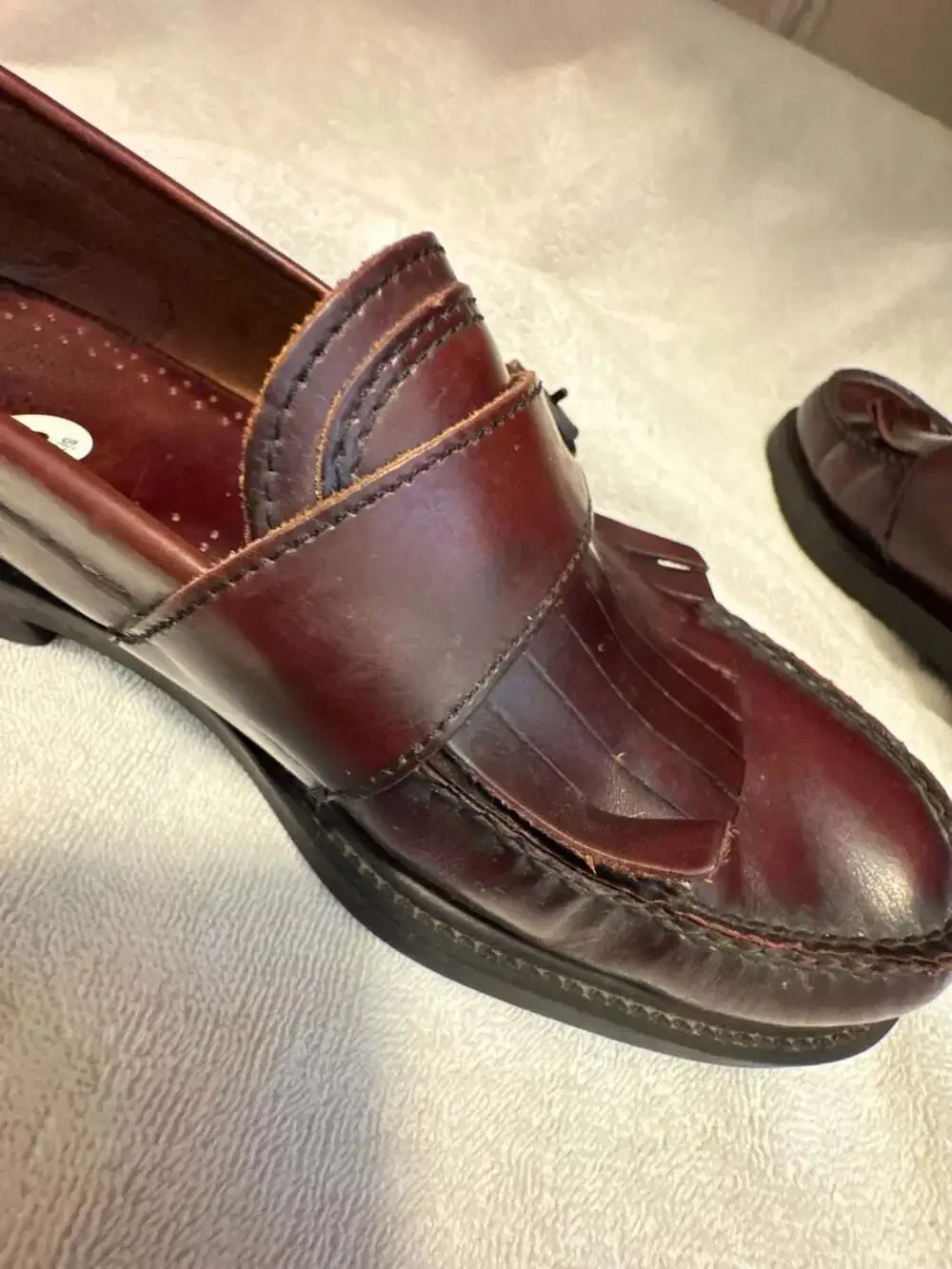 G.H. Bass & Co. Burgundy Leather Kiltie Monk Strap Loafers Made in USA